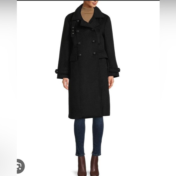 NWT REBECCA MINKOFF Black Wool Blend Double Breasted Coat - Picture 2 of 8
